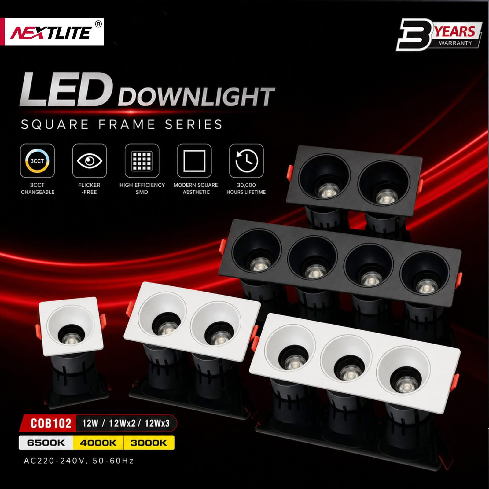 COB102 12W / 12Wx2 / 12Wx3 LED DOWNLIGHT 3CCT