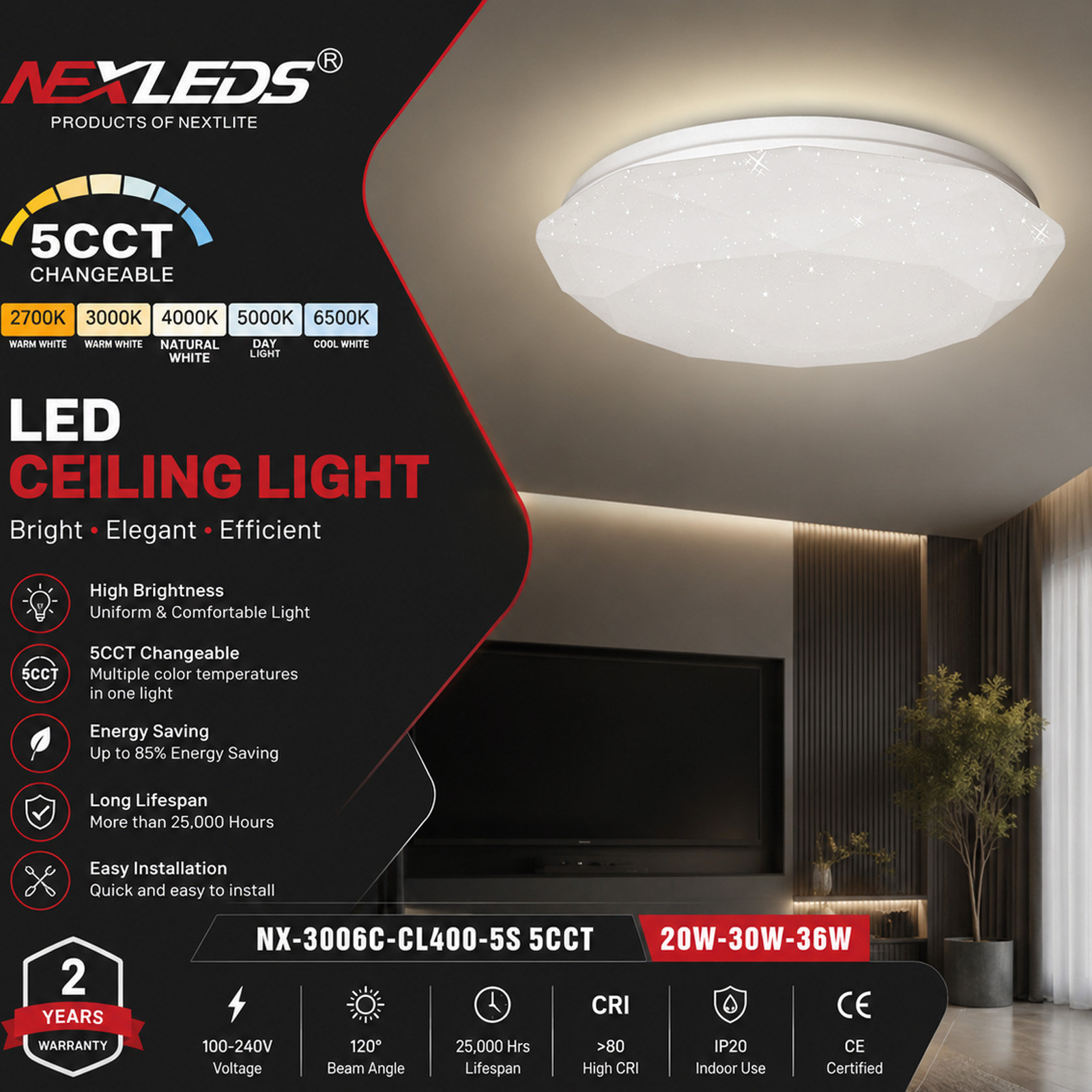 NX 3006C CL400 5S 5CCT LED CEILING LIGHT