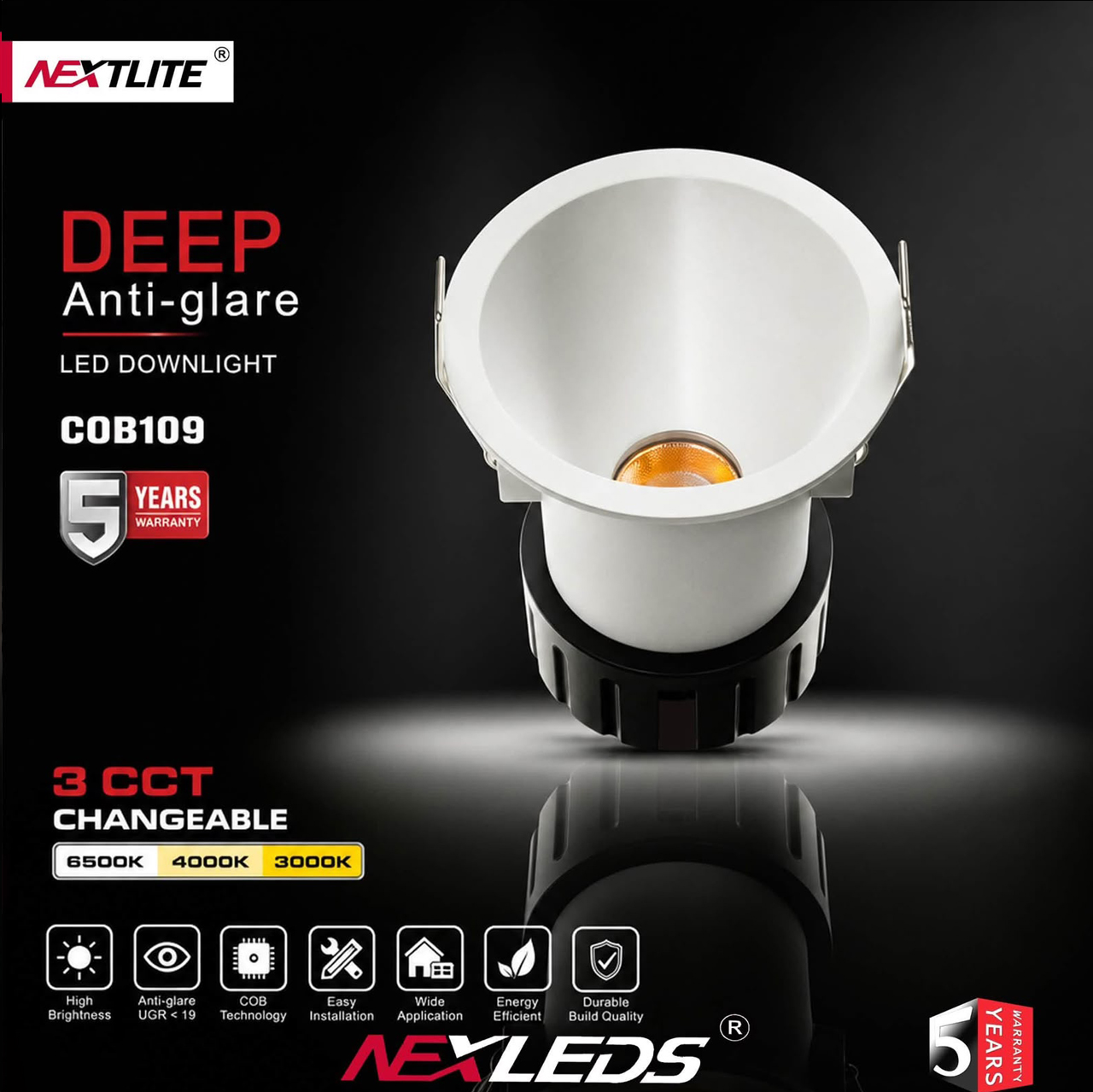 COB109 6W /10W /15W DEEP ANTI-GLARE DOWNNLIGHT 3CCT